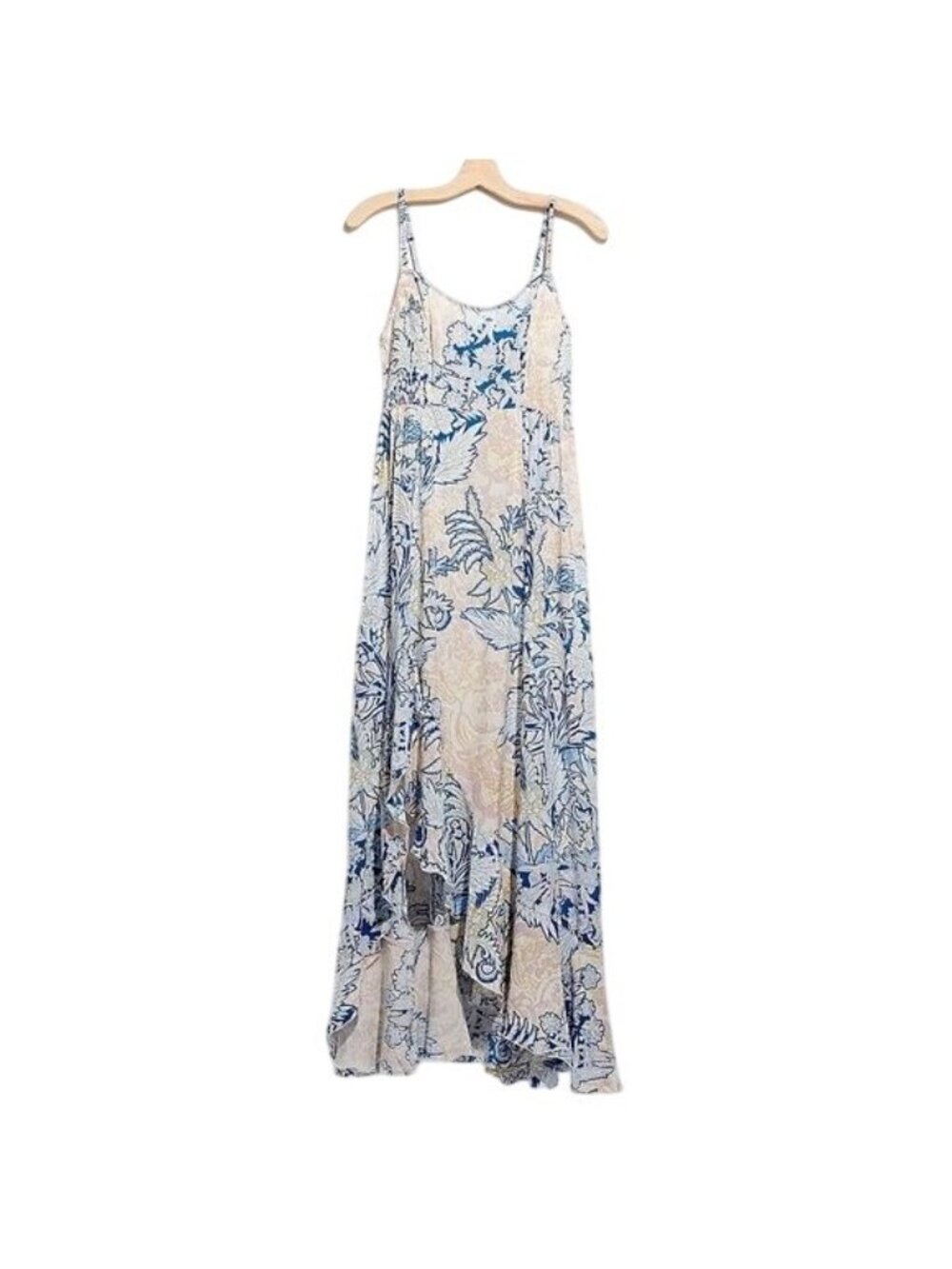 NWT Free People Blue Cream Floral Print Maxi Slip Dress L | Coastal Cowgirl Boho - Picture 14 of 16